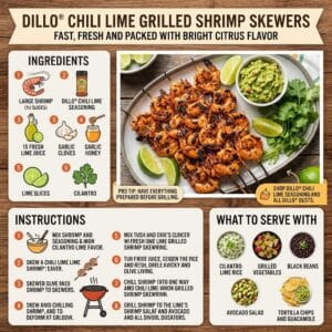 Dillo® Chili Lime Grilled Shrimp Skewers Recipe