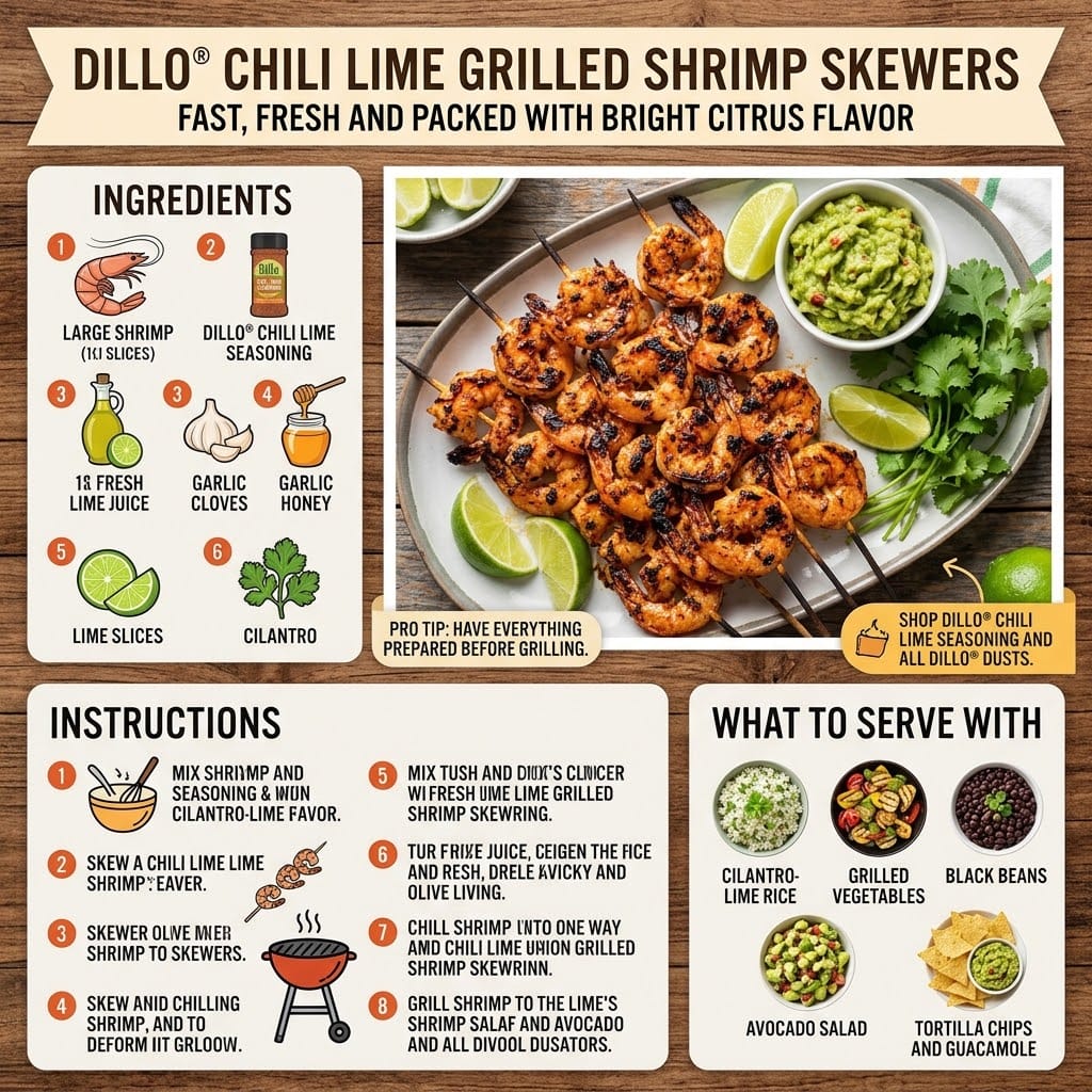 Dillo® Chili Lime Grilled Shrimp Skewers Recipe