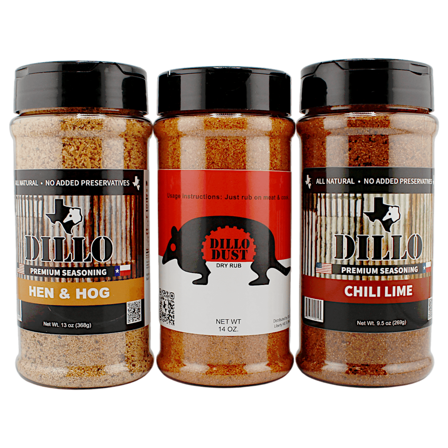 Dillo Dust Variety Pack Texas BBQ Hen and Hog Chili Lime Seasonings